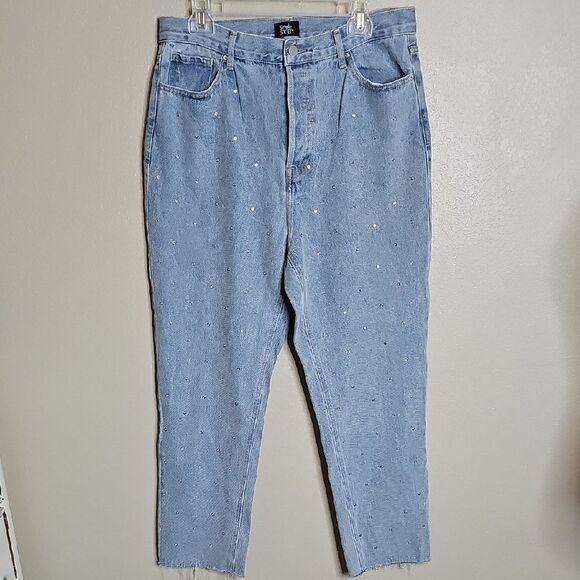 Simple Society AB Rhinestone Studded High Rise Button Fly Straight Denim Jean 31 - Picture 1 of 12